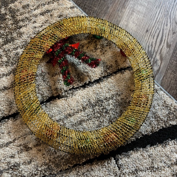 Christmas holiday wreath green red gold bulbs homemade handmade candy canes 14” - Picture 4 of 5